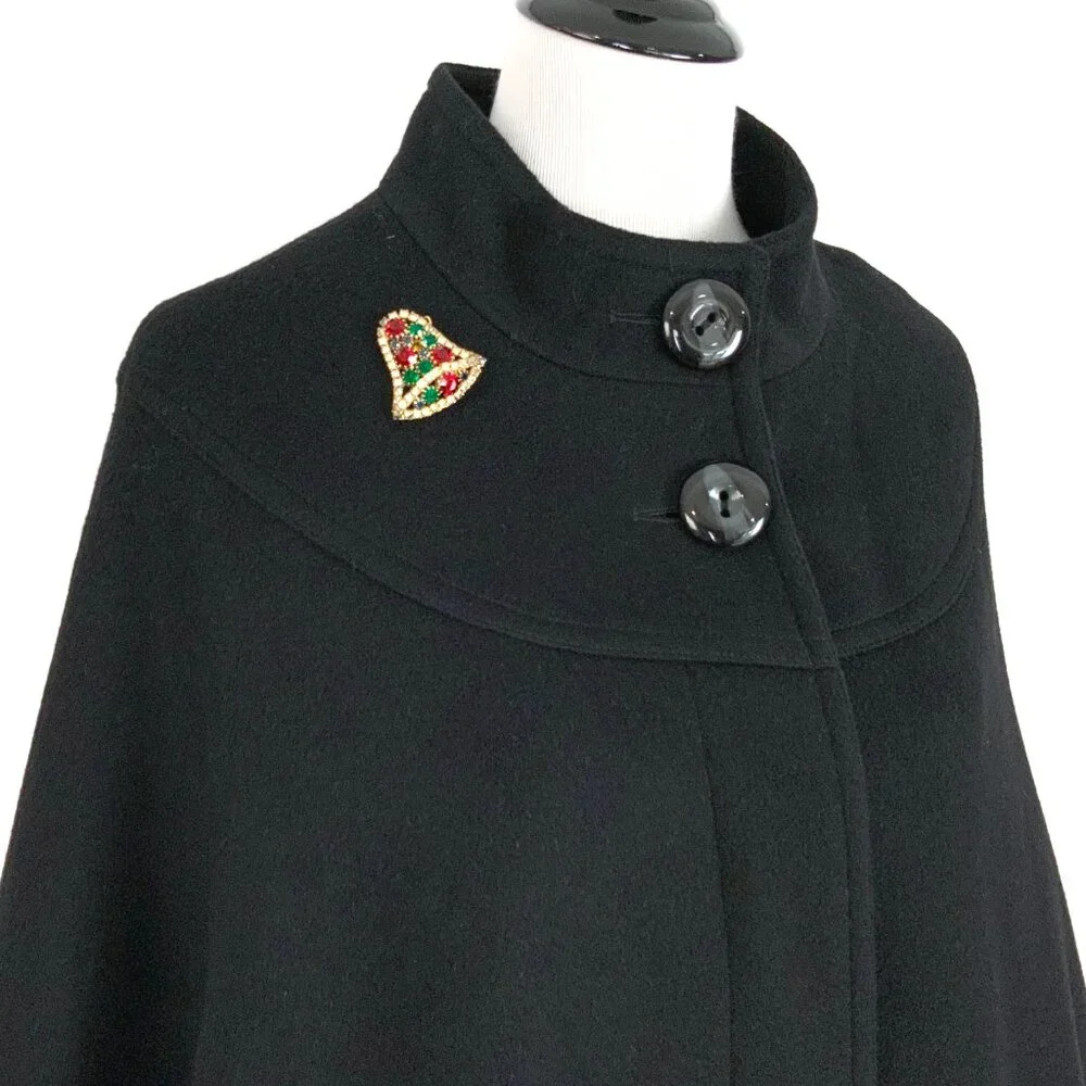 New Helene Berman London Black Wool Cashmere Poncho Cape Sz M - Picture 9 of 16